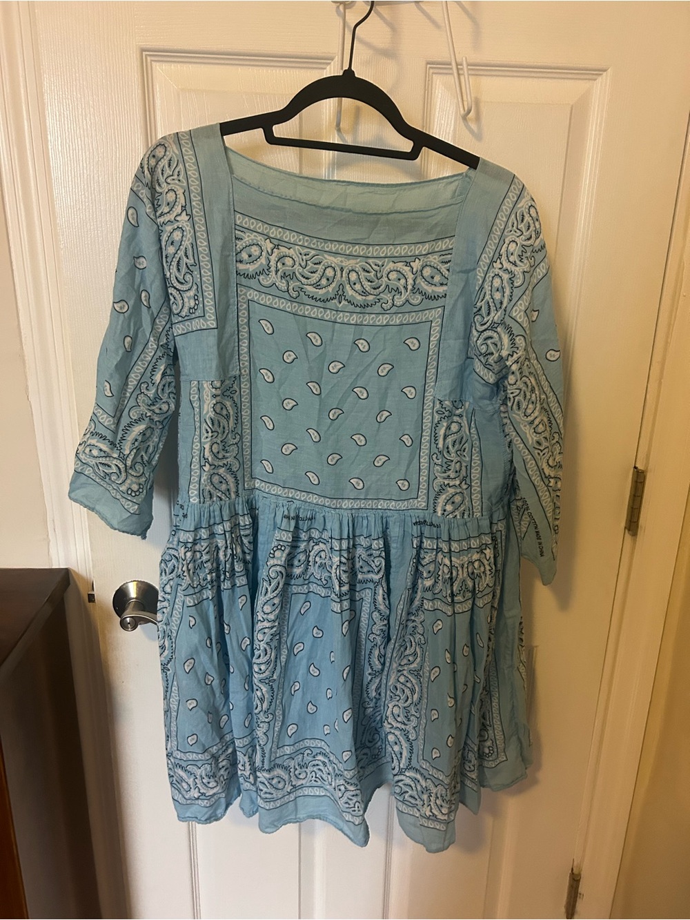 Light Blue Bandana Print Tiered Dress